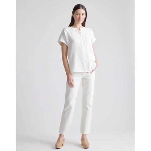 100% Organic Cotton Gauze Roll Sleeve Shirt Large - Picture 4 of 6